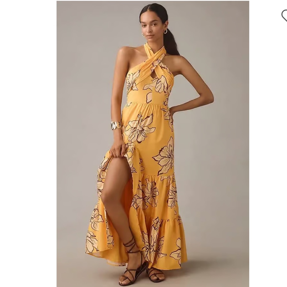 HUTCH Yellow Floral Maxi Dress